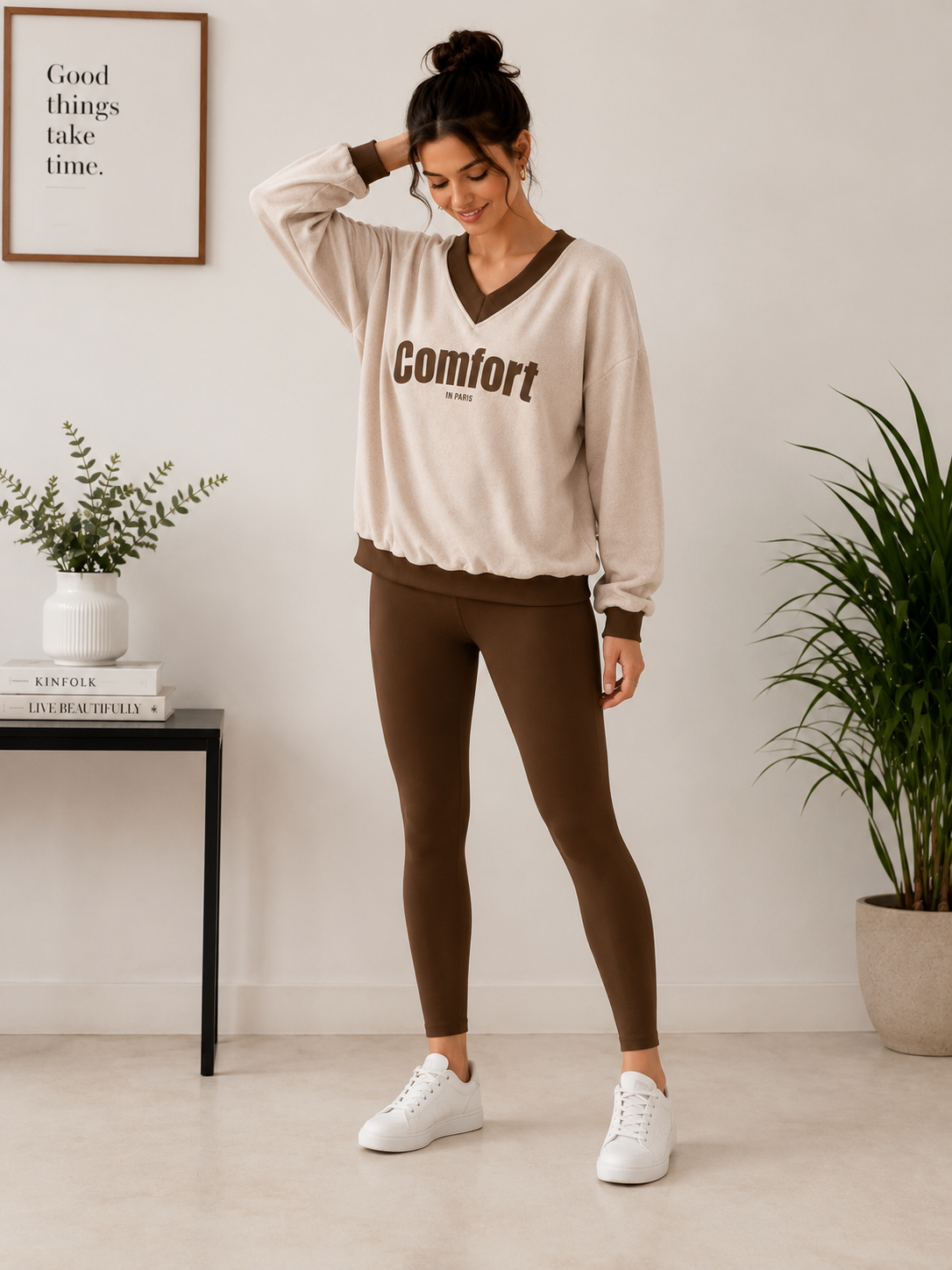 Women V-Neck Printed Sweatshirt
