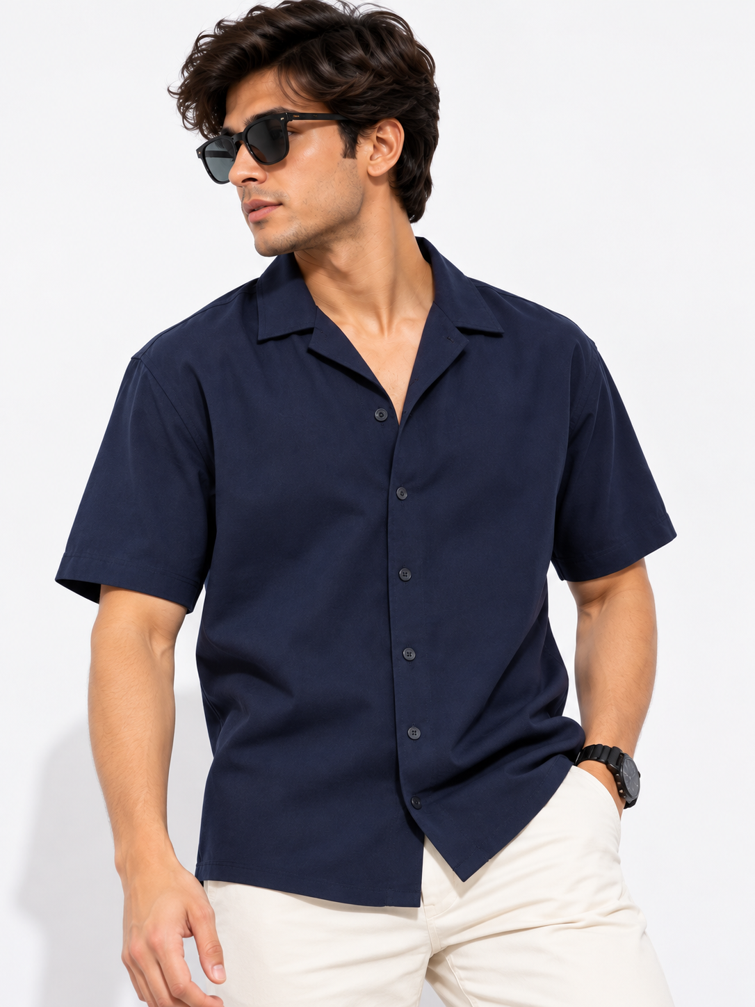 Plain Comfort Fit Cotton Shirt for Men