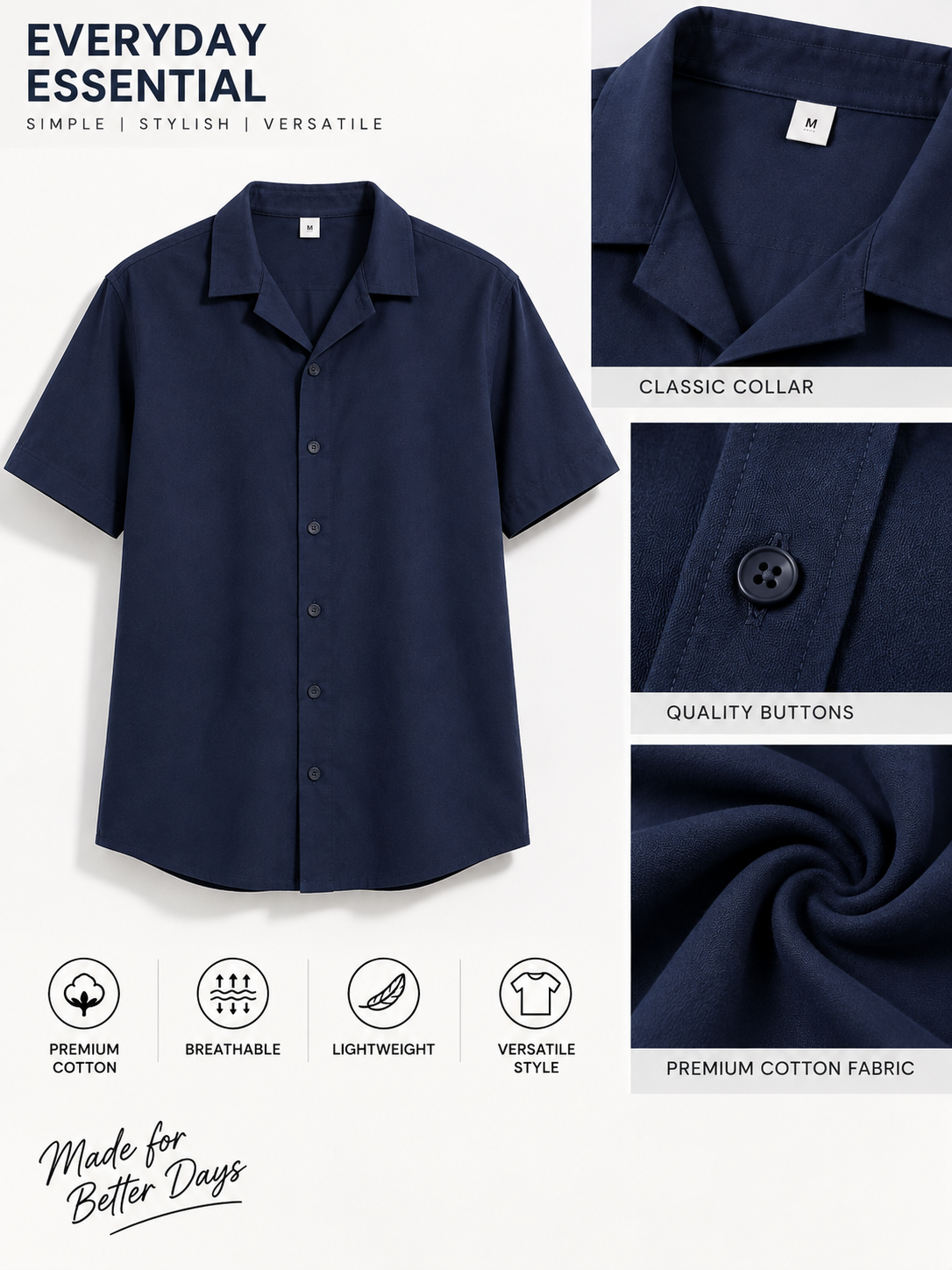 Plain Comfort Fit Cotton Shirt for Men