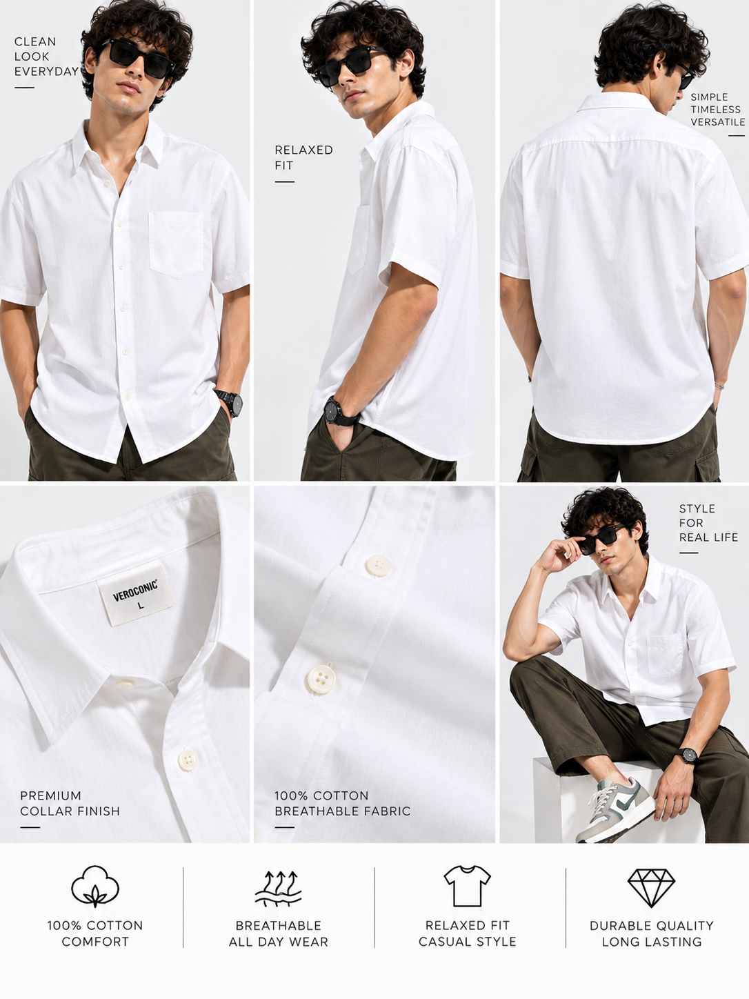 Plain Comfort Fit Cotton Shirt for Men