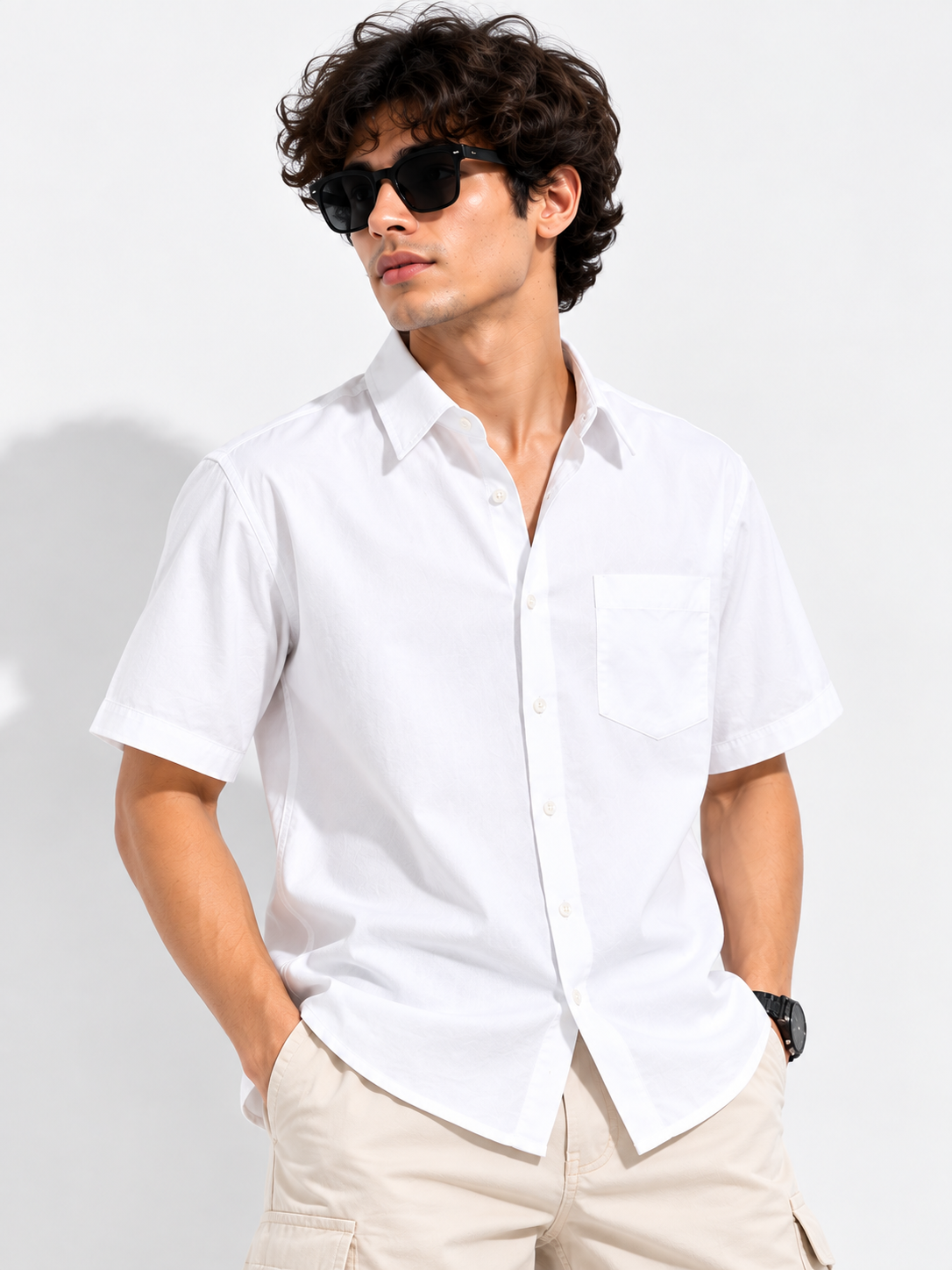 Plain Comfort Fit Cotton Shirt for Men