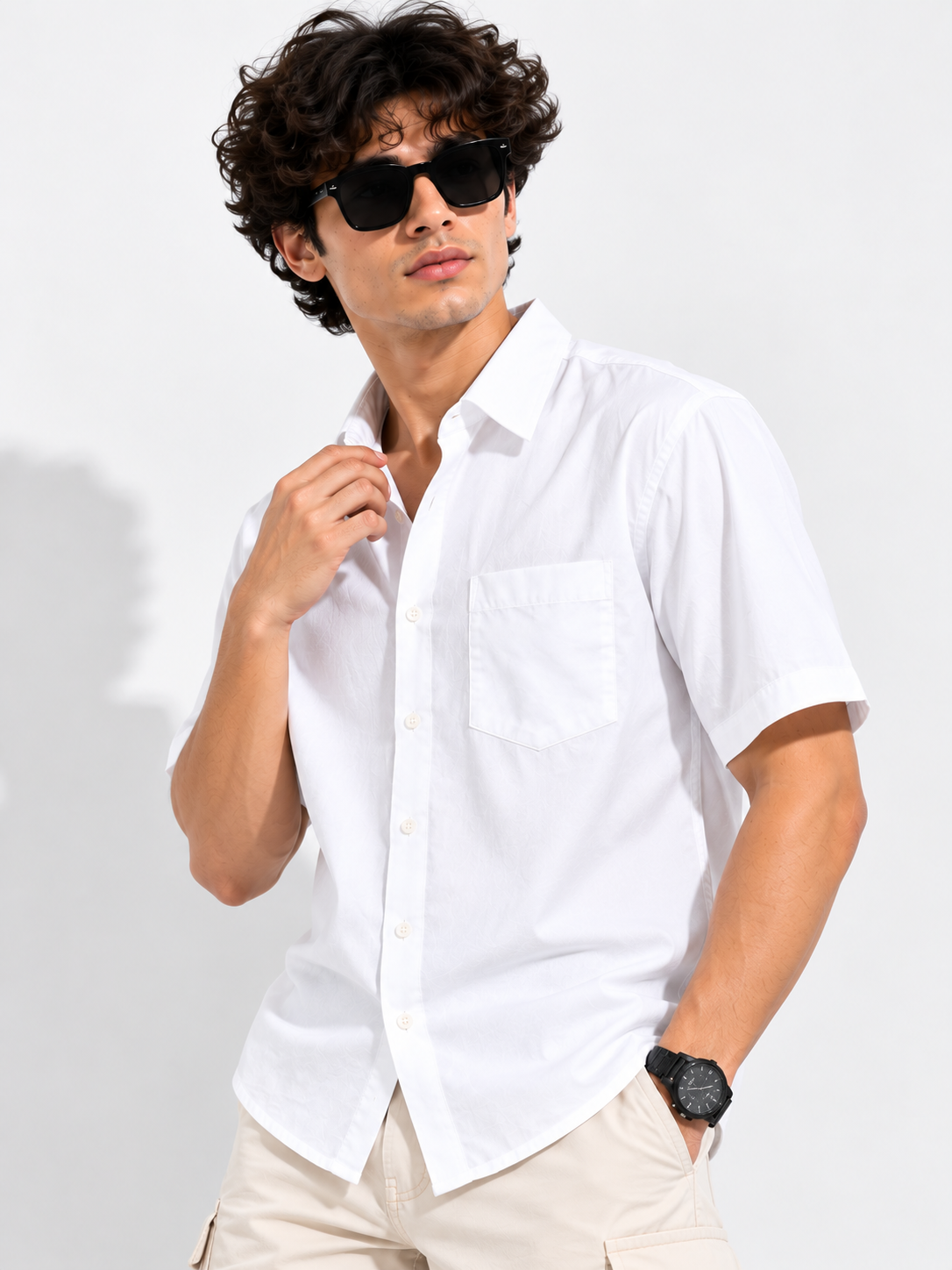 Plain Comfort Fit Cotton Shirt for Men