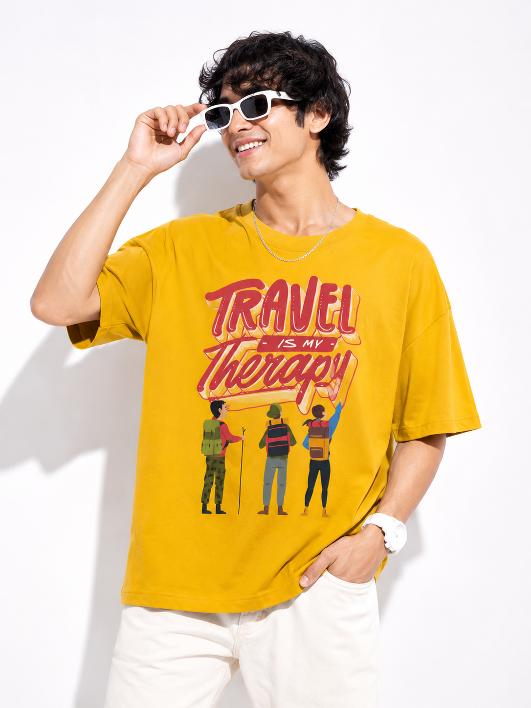 Mustard Typography Printed Oversized Cotton T-Shirt