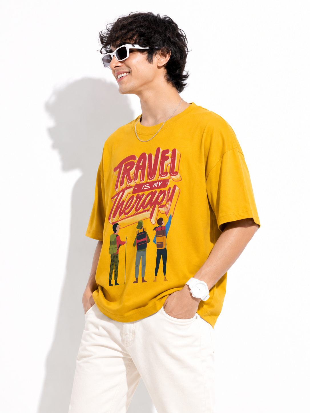 Mustard Typography Printed Oversized Cotton T-Shirt