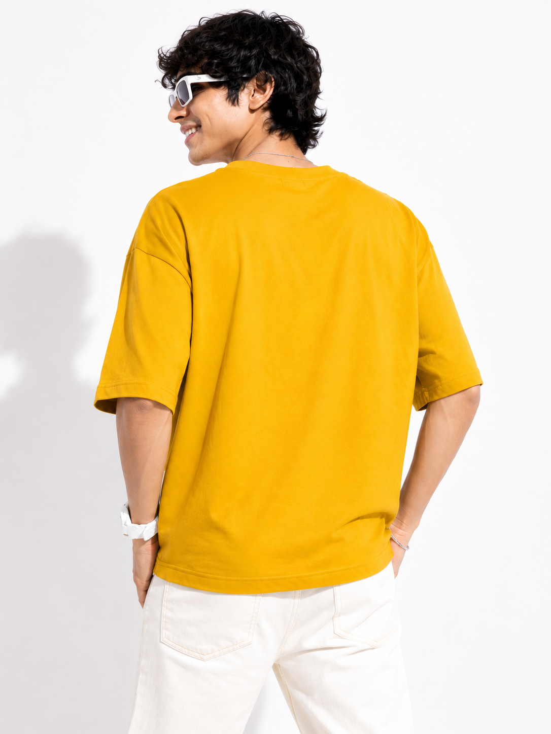 Mustard Typography Printed Oversized Cotton T-Shirt