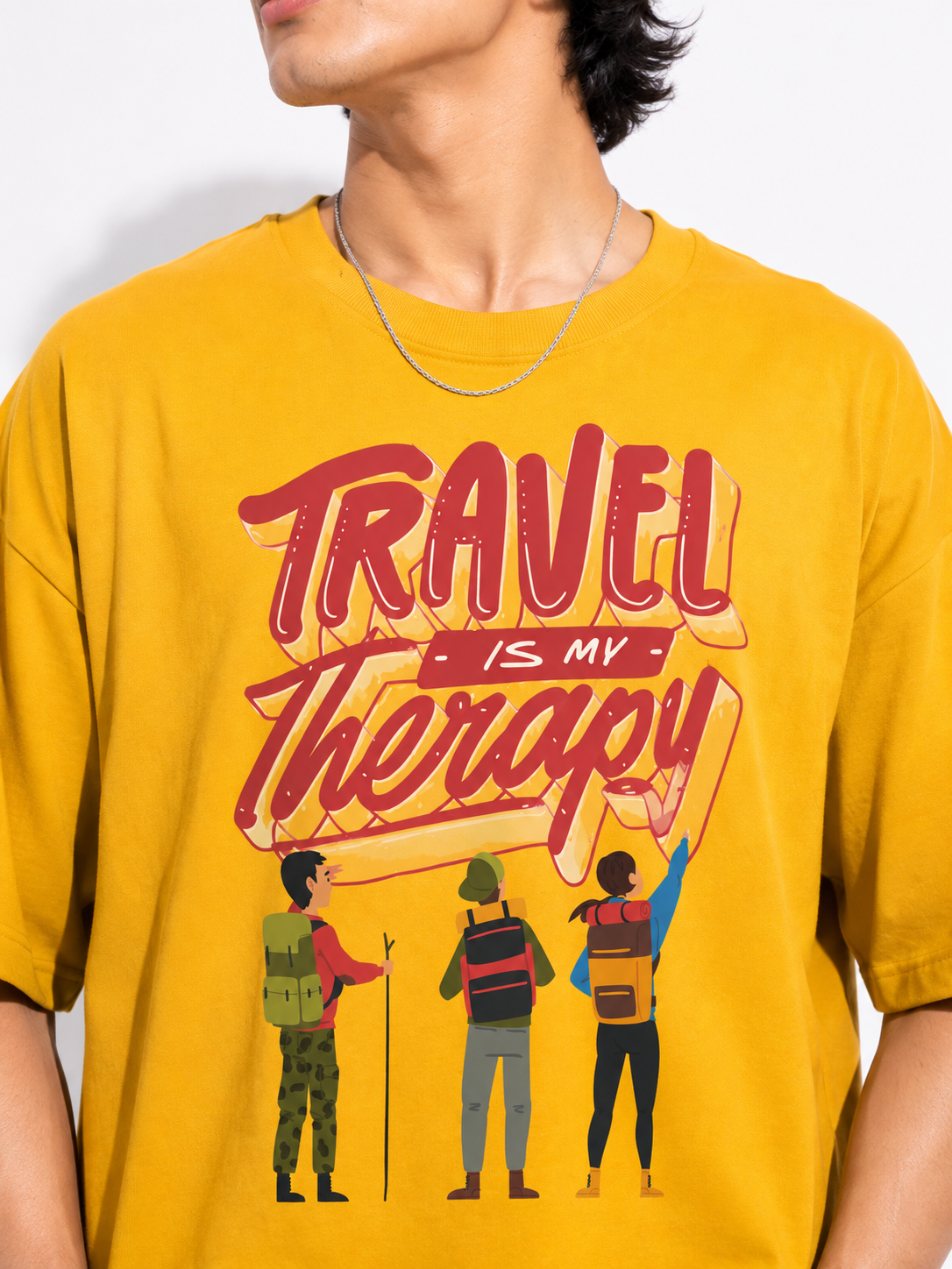 Mustard Typography Printed Oversized Cotton T-Shirt