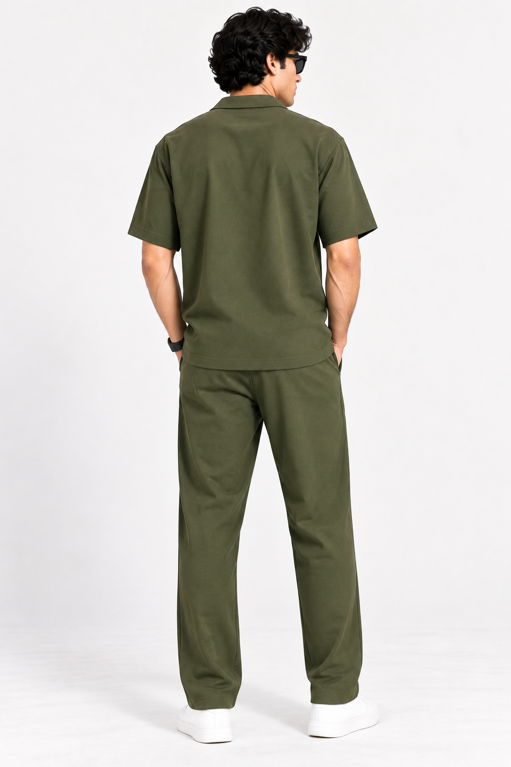 Men Olive Green Cotton Casual Co-Ord Set