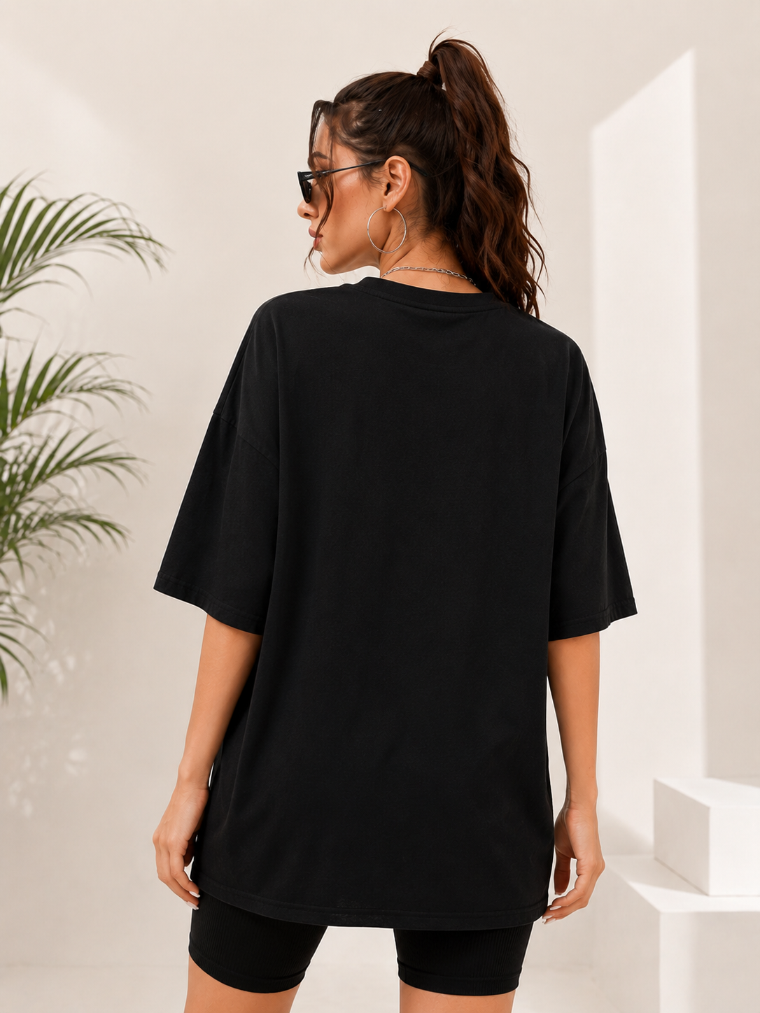 Women Black  Relaxed fit Printed Cotton T-Shirt