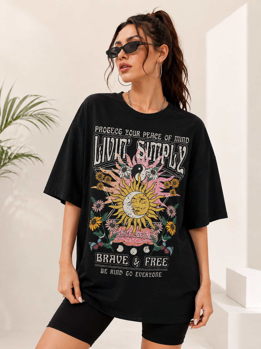 Women Black  Relaxed fit Printed Cotton T-Shirt