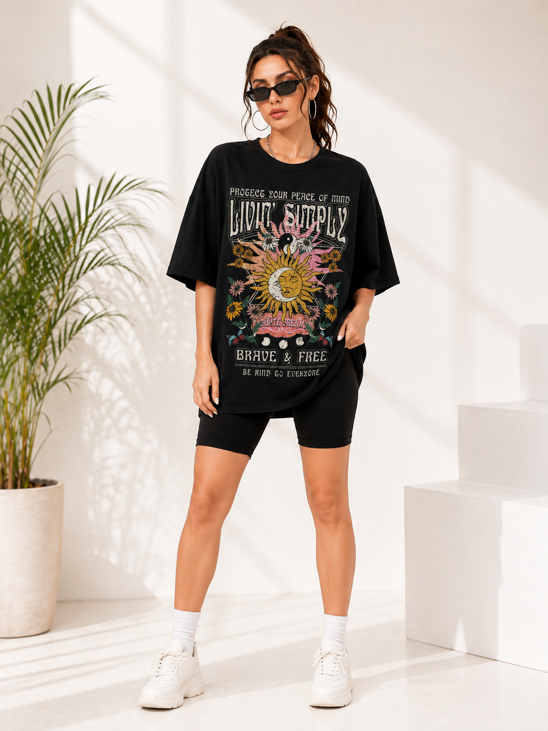 Women Black  Relaxed fit Printed Cotton T-Shirt