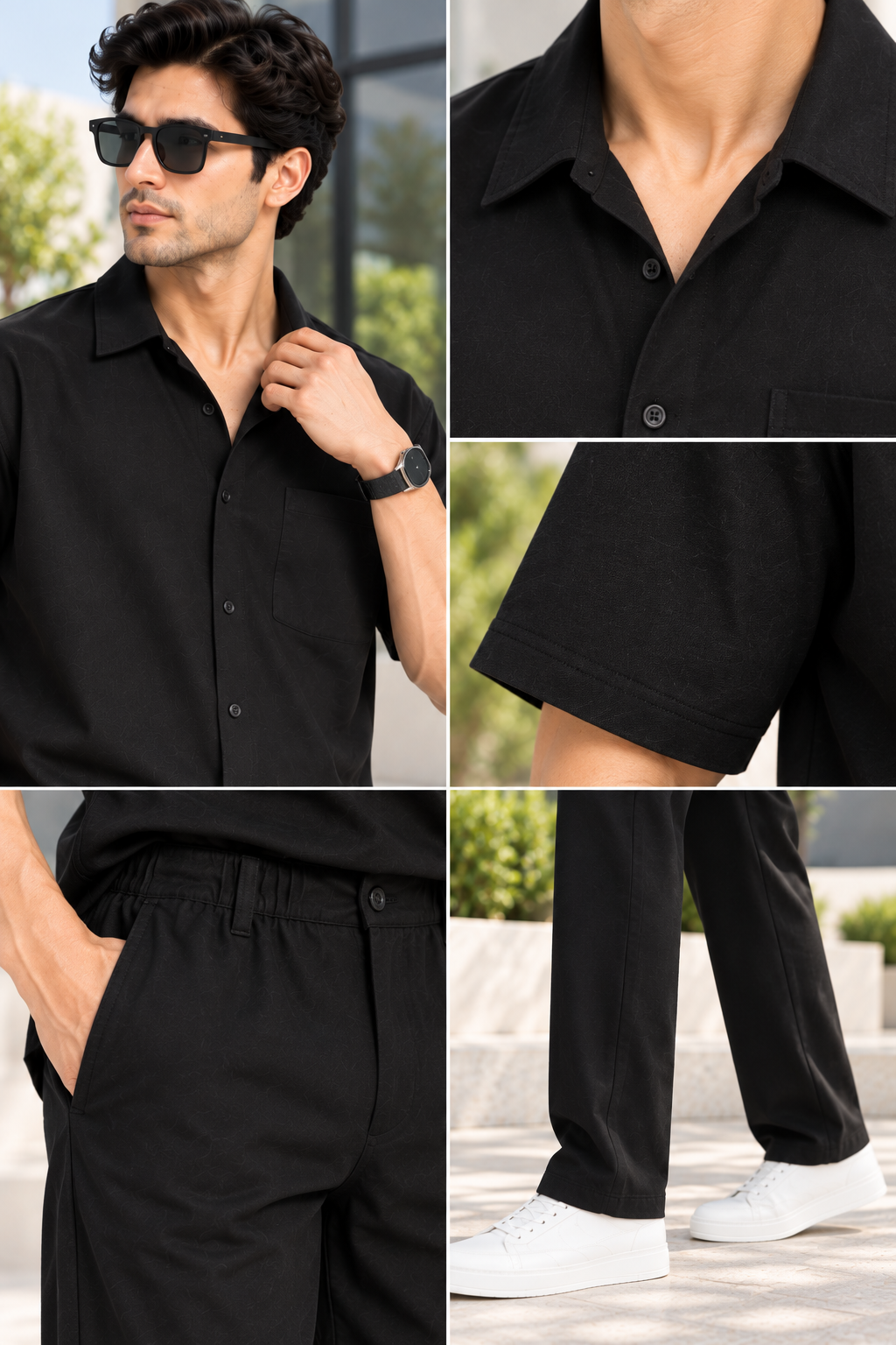 Men Black Cotton Casual Co-Ord Set