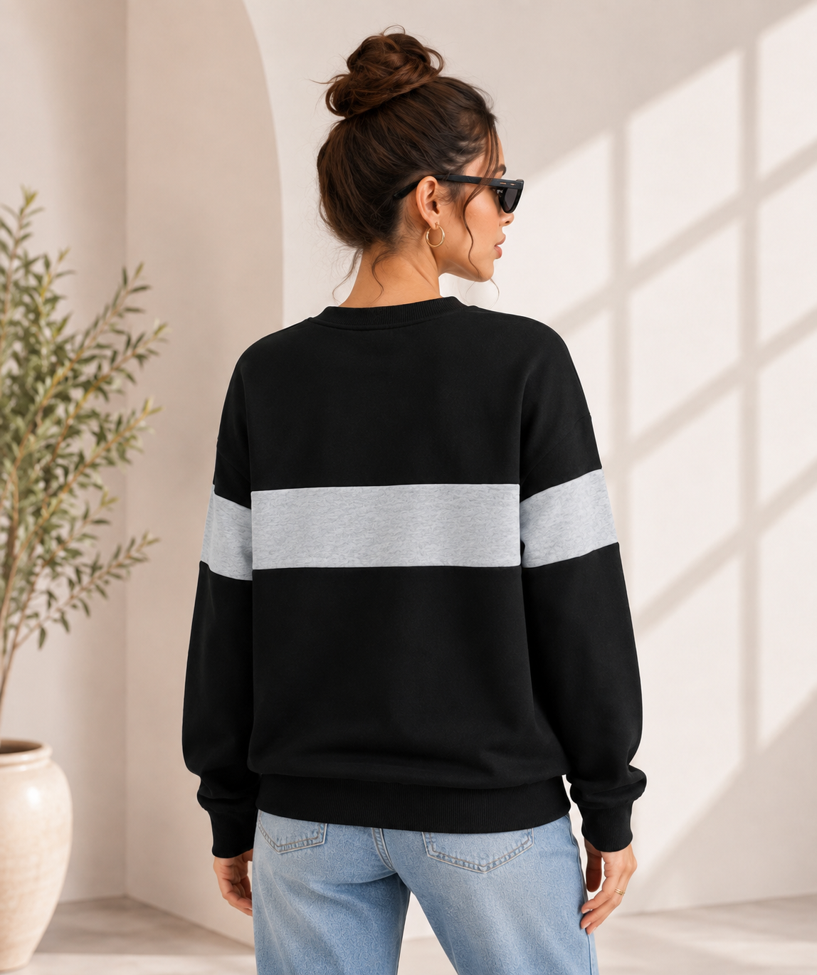 Women Color Block Plain Sweatshirt