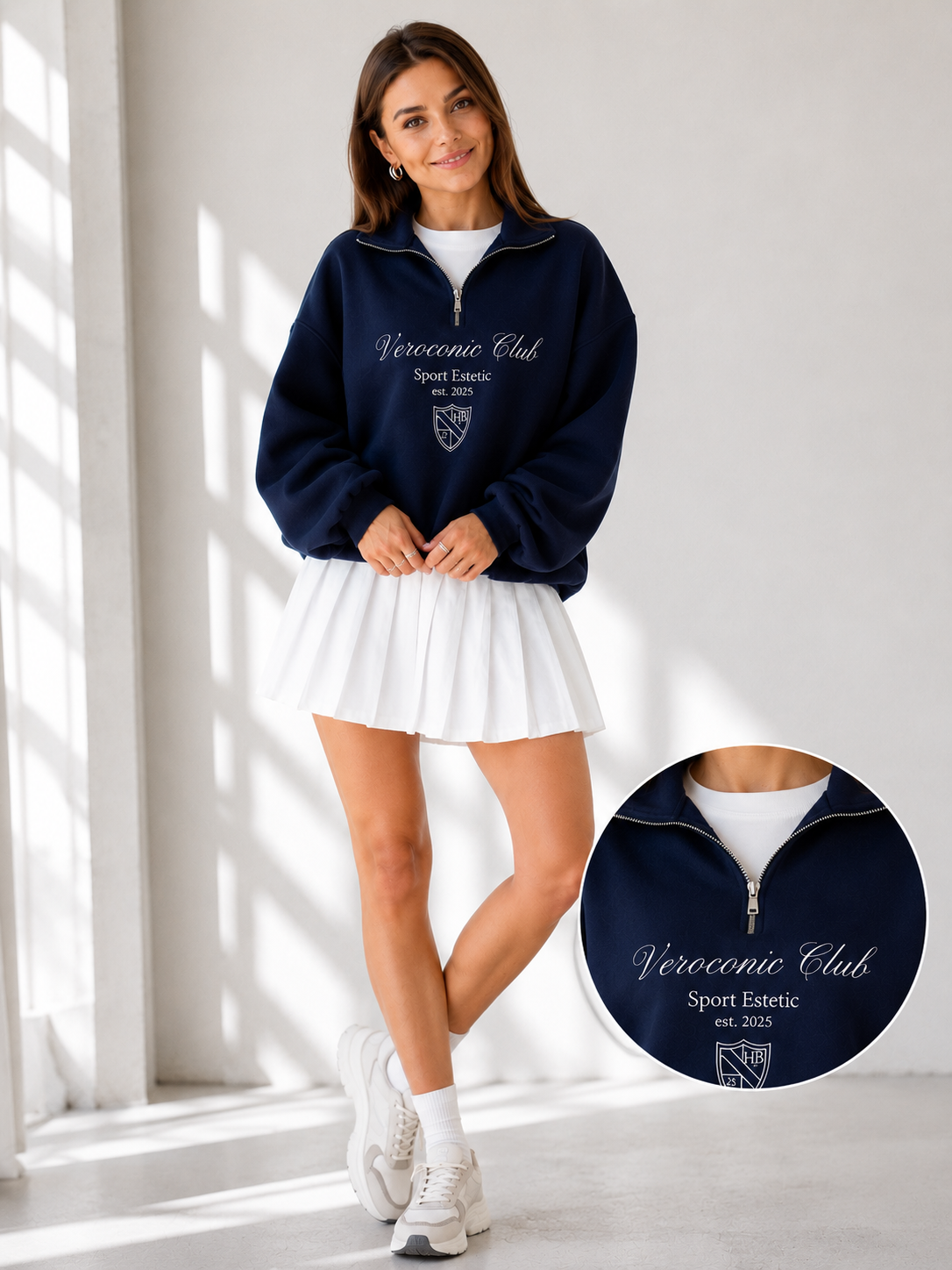 Women High Neck Zipper Printed Sweatshirt