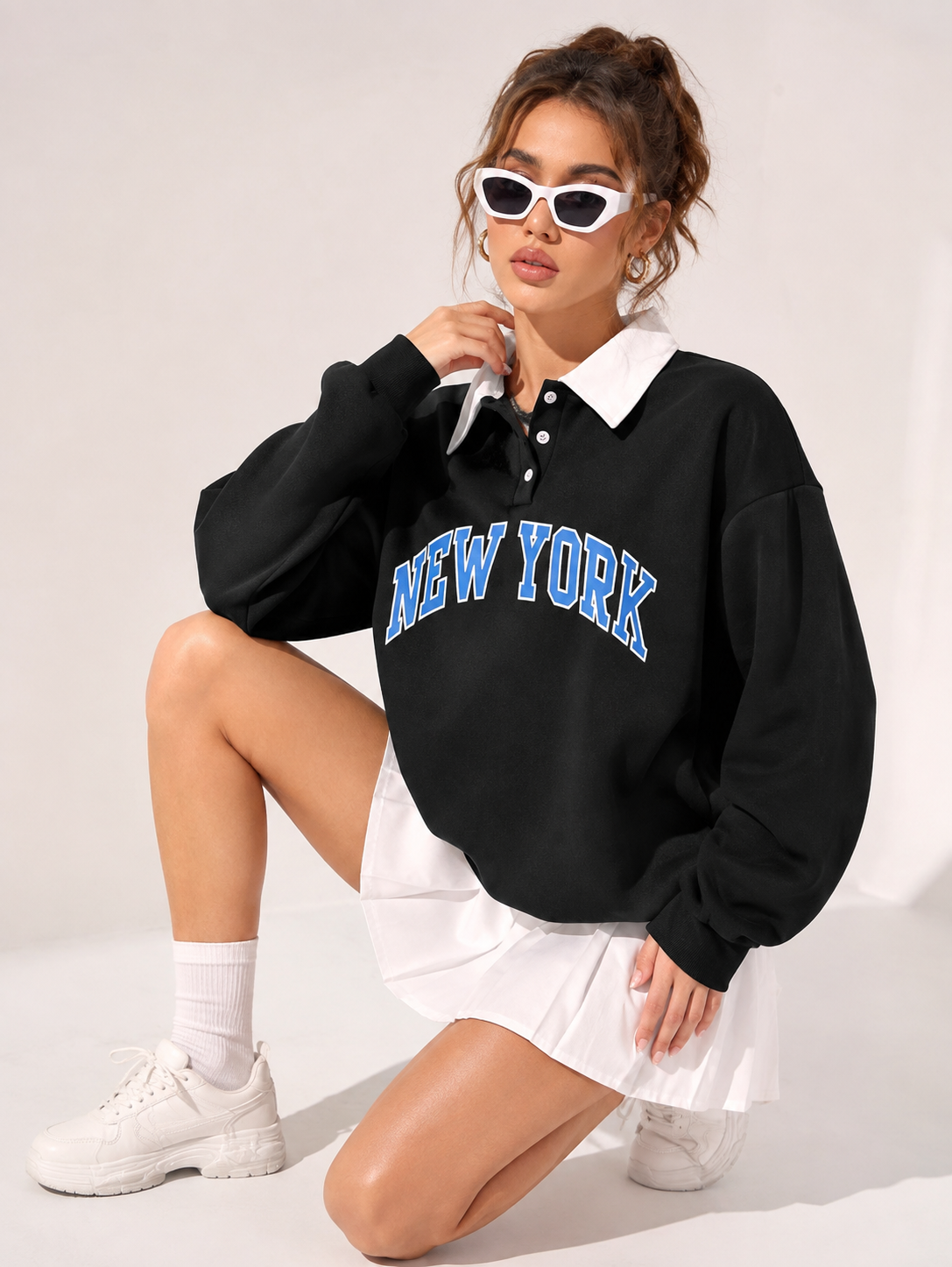 Women Collar Printed Sweatshirt