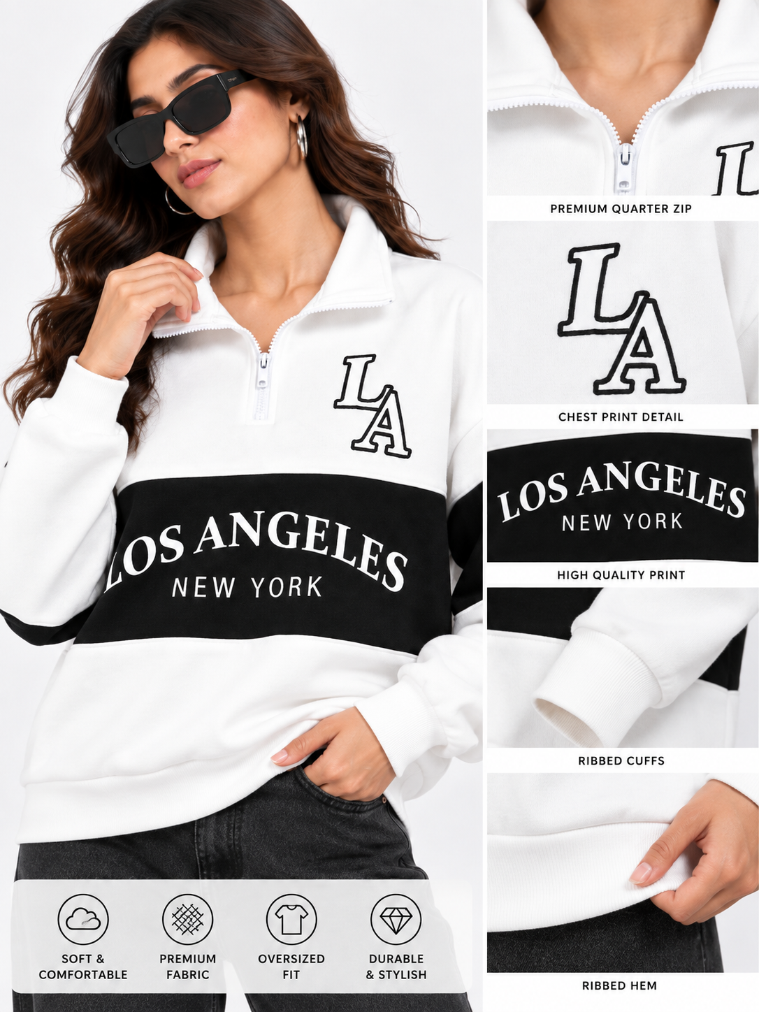 Women Collared Neck Zipper Printed Sweatshirt