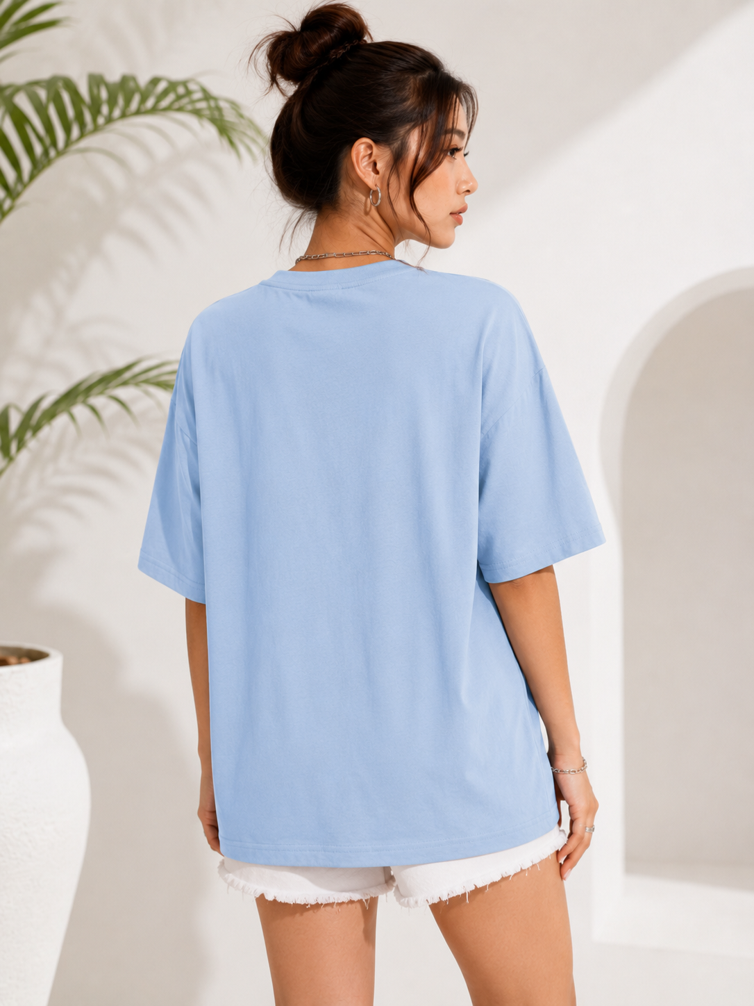 Women Sky Blue Printed Relaxed fit Cotton T-Shirt