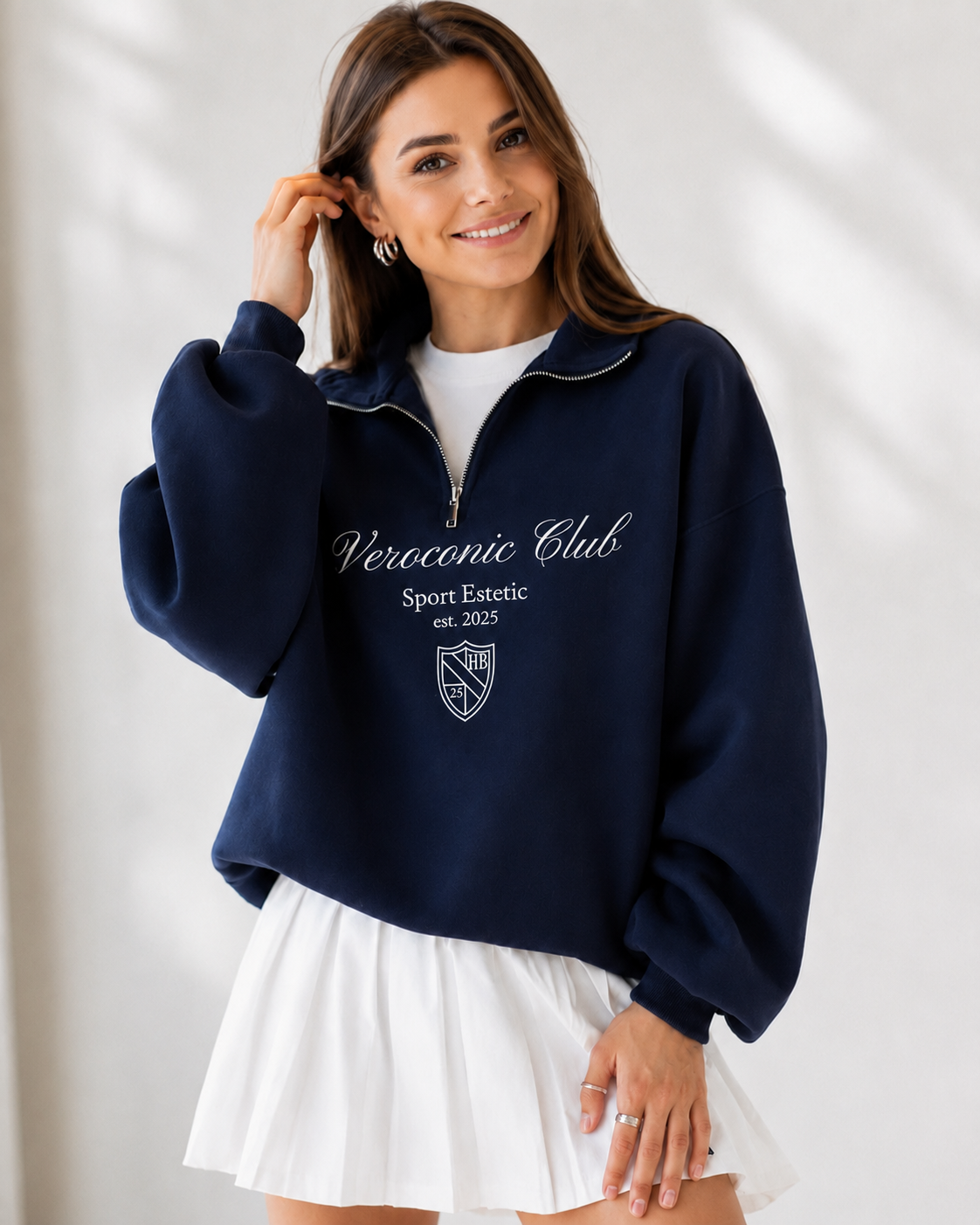 Women High Neck Zipper Printed Sweatshirt