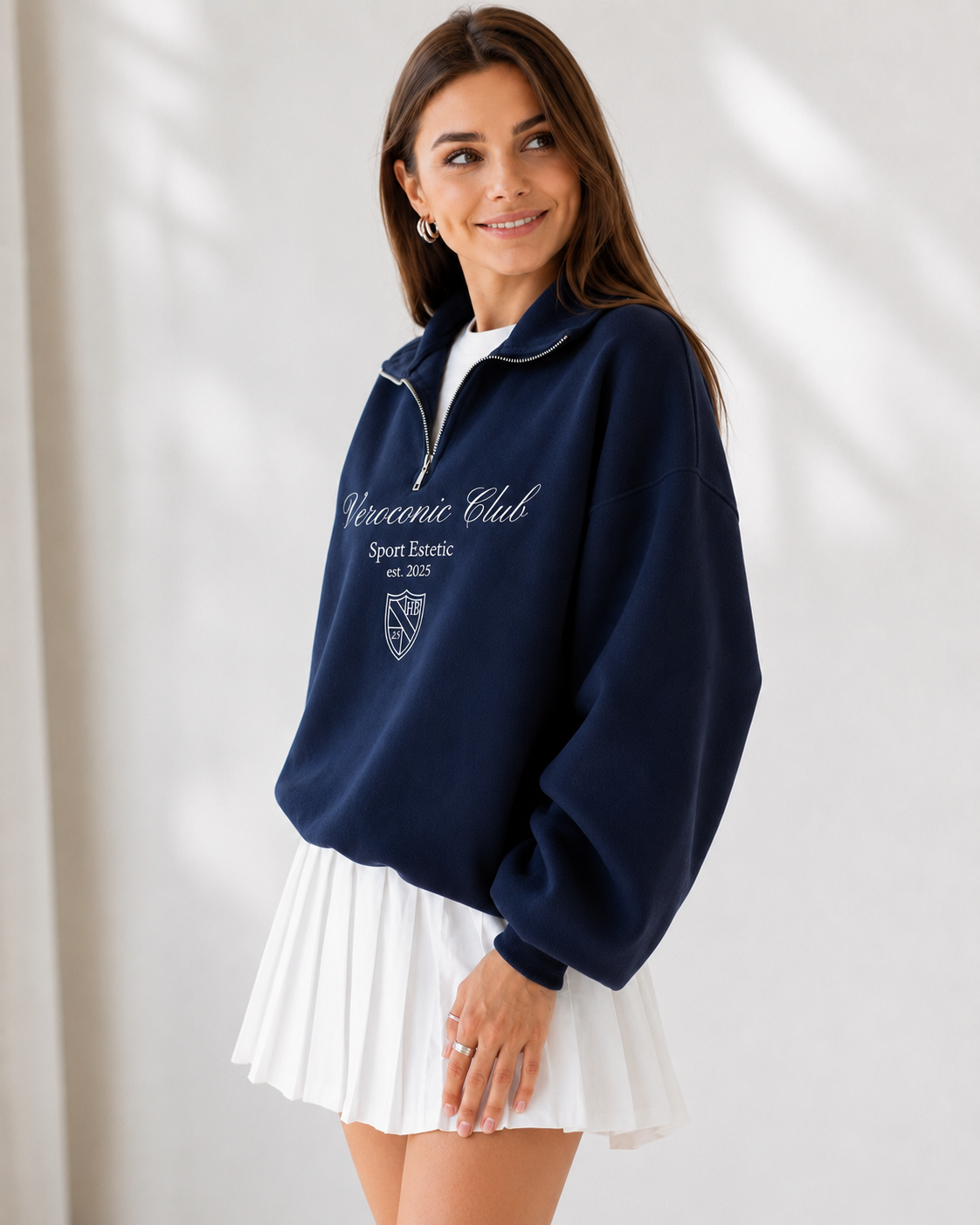 Women High Neck Zipper Printed Sweatshirt