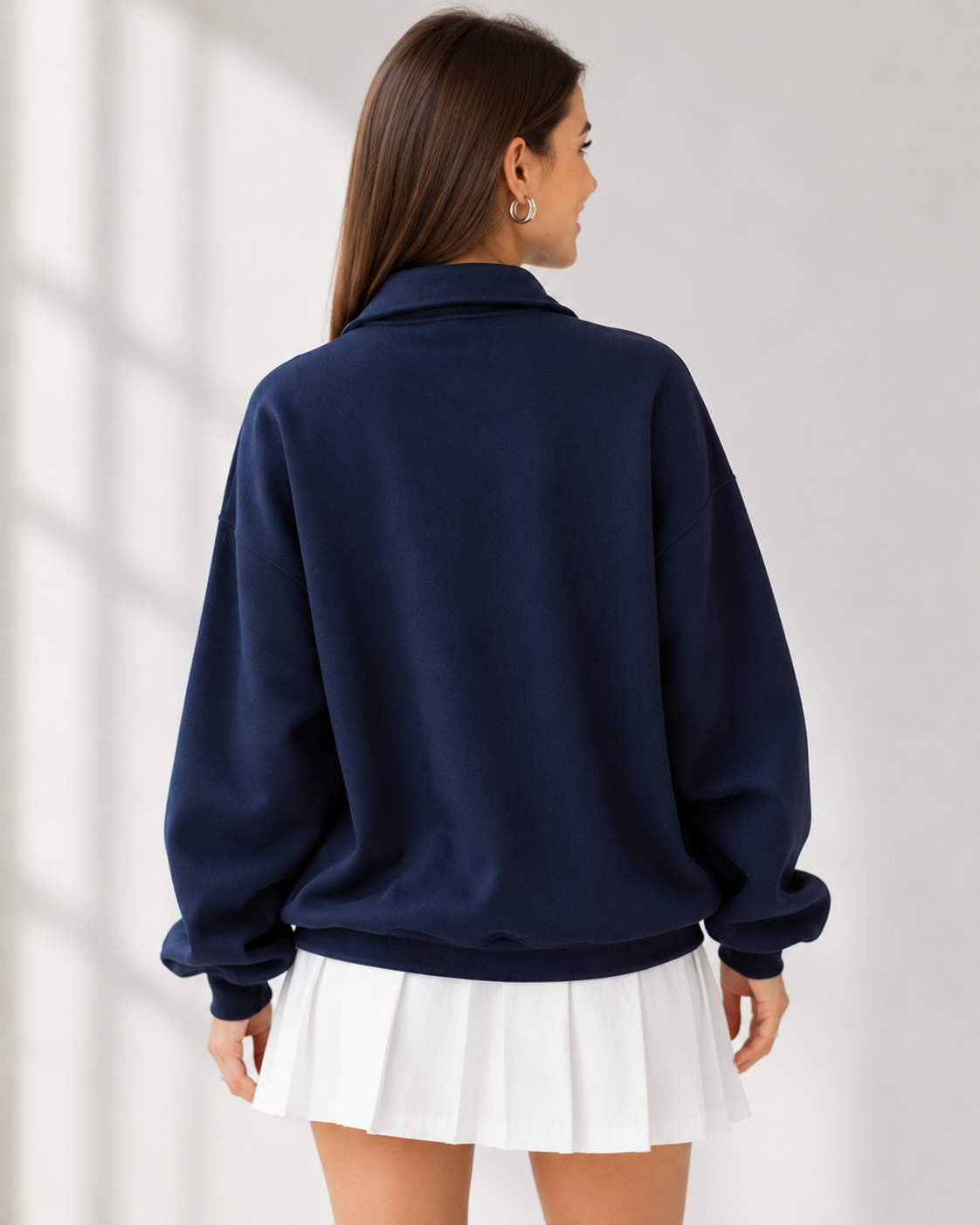 Women High Neck Zipper Printed Sweatshirt