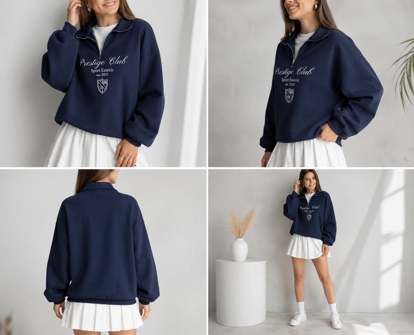 Women High Neck Zipper Printed Sweatshirt