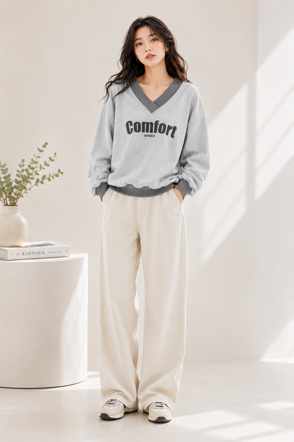 Women V-Neck Printed Sweatshirt