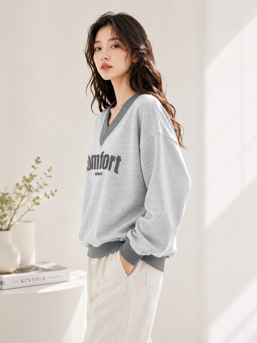 Women V-Neck Printed Sweatshirt