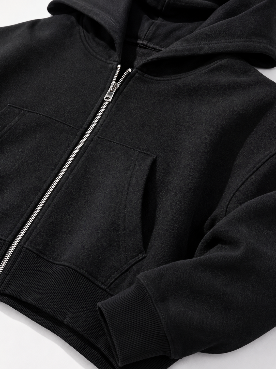 Women Crop Black Zipper Hooded Sweatshirt