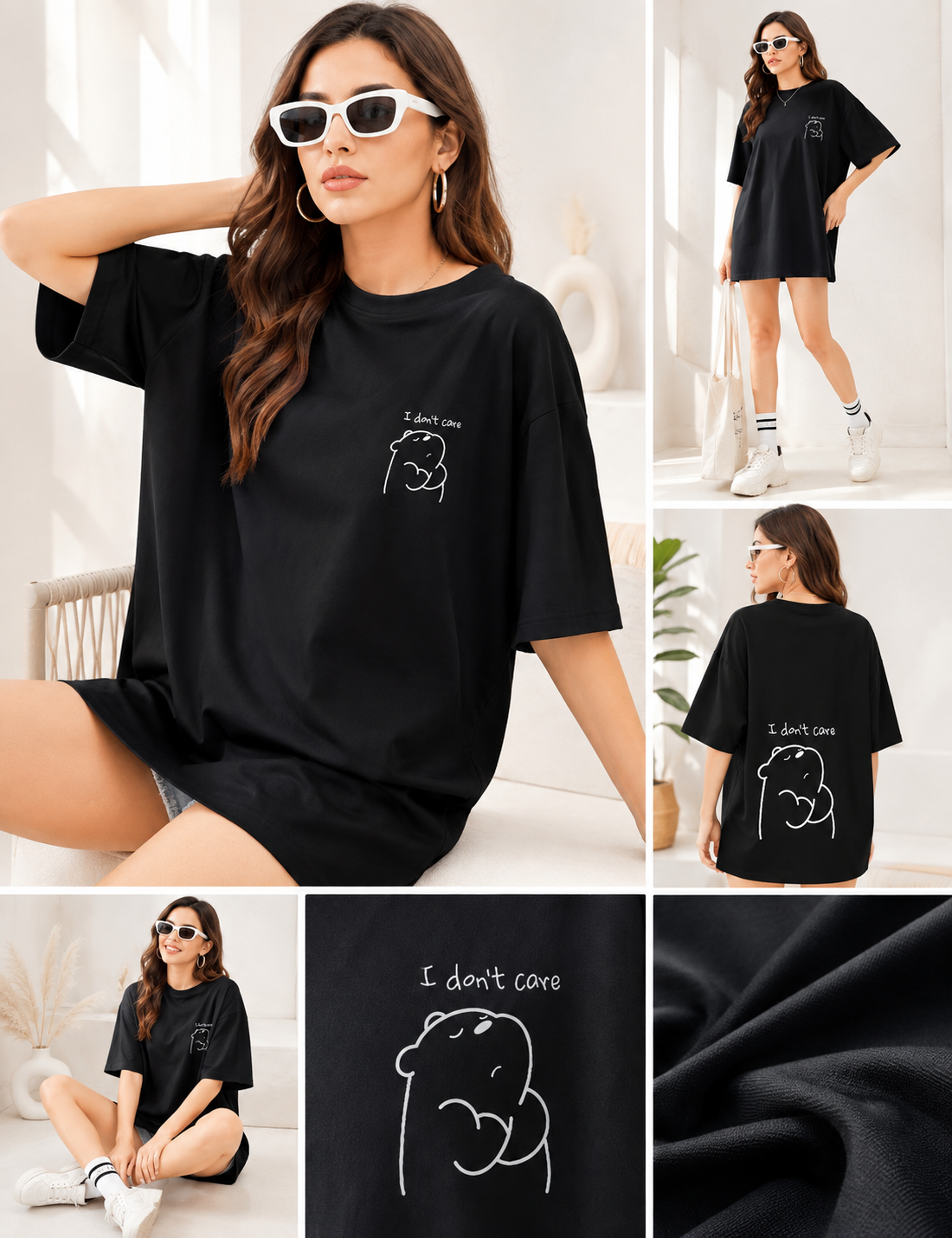 Women Black Back Printed Oversized Cotton T-Shirt