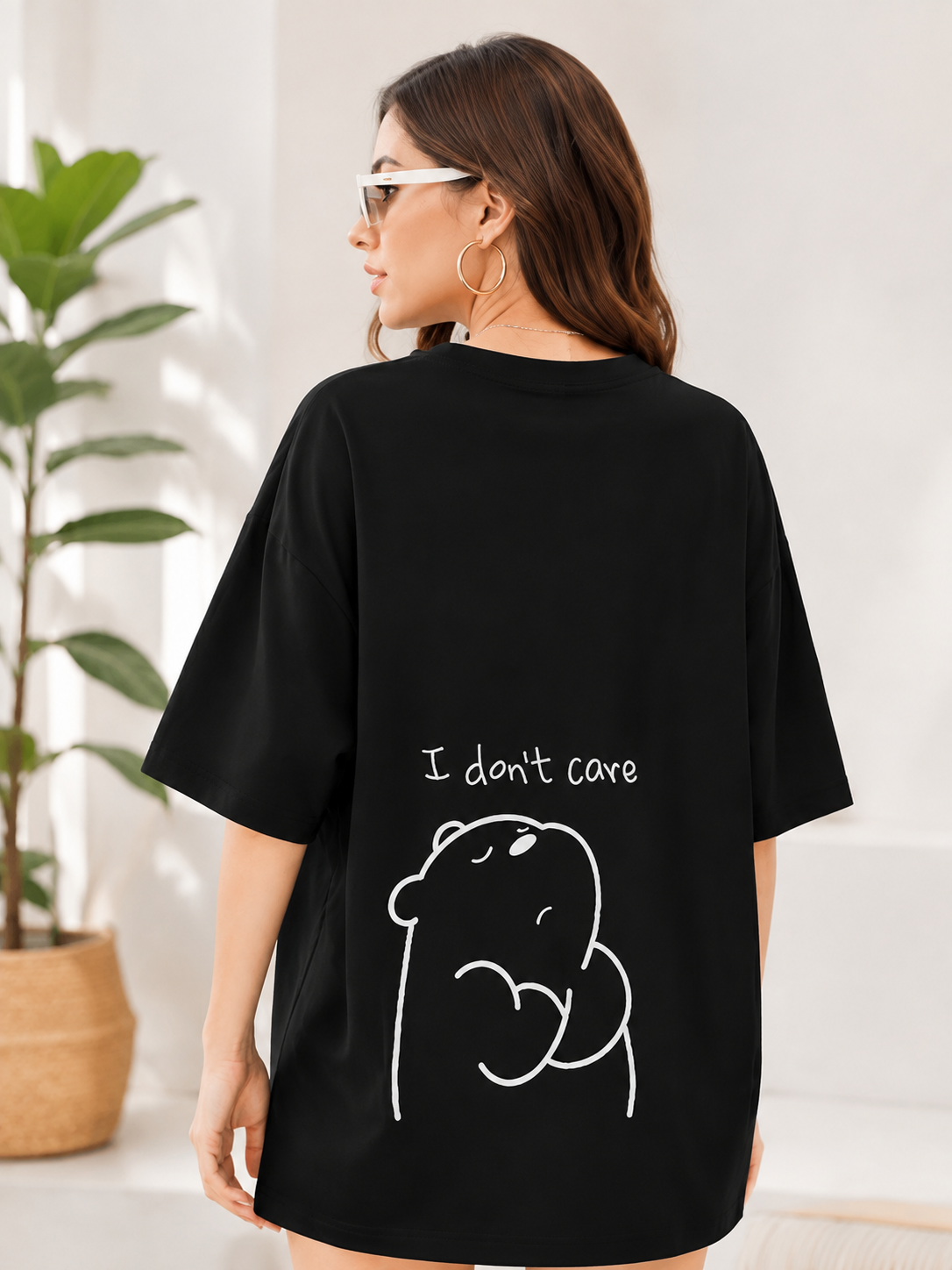 Women Black Back Printed Oversized Cotton T-Shirt