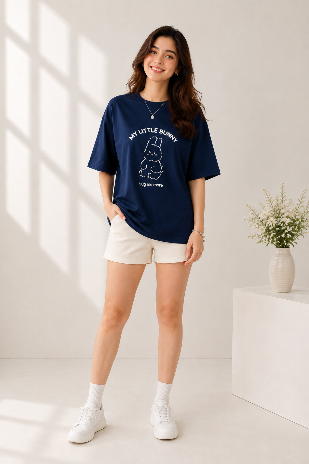 Women Navy Blue Relaxed fit Printed Cotton T-Shirt