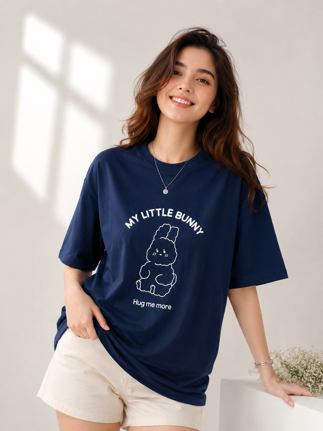 Women Navy Blue Relaxed fit Printed Cotton T-Shirt
