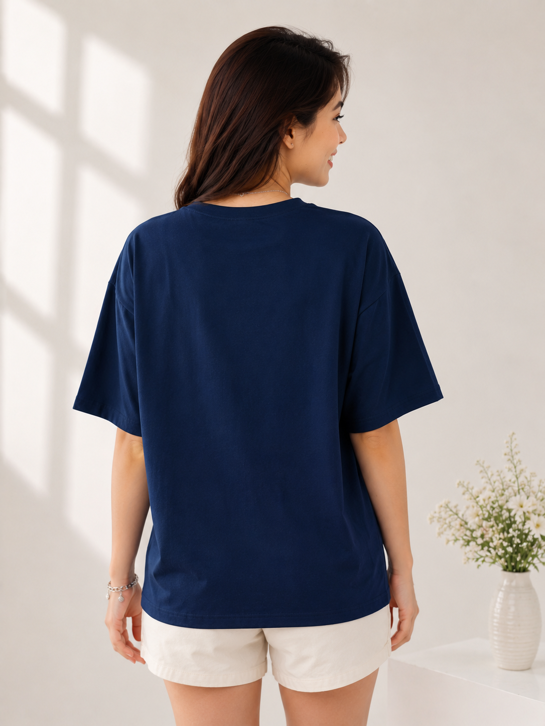 Women Navy Blue Relaxed fit Printed Cotton T-Shirt