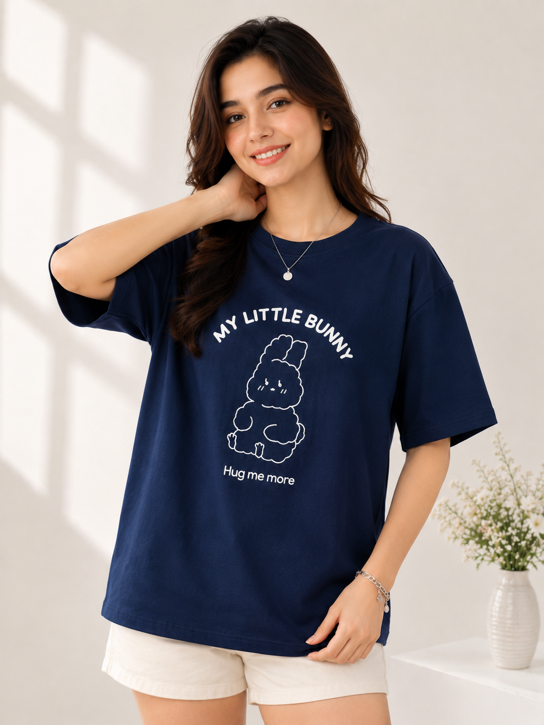 Women Navy Blue Relaxed fit Printed Cotton T-Shirt