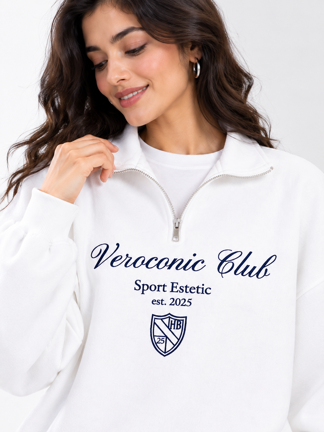 Women Collared Neck Zipper Printed Sweatshirt