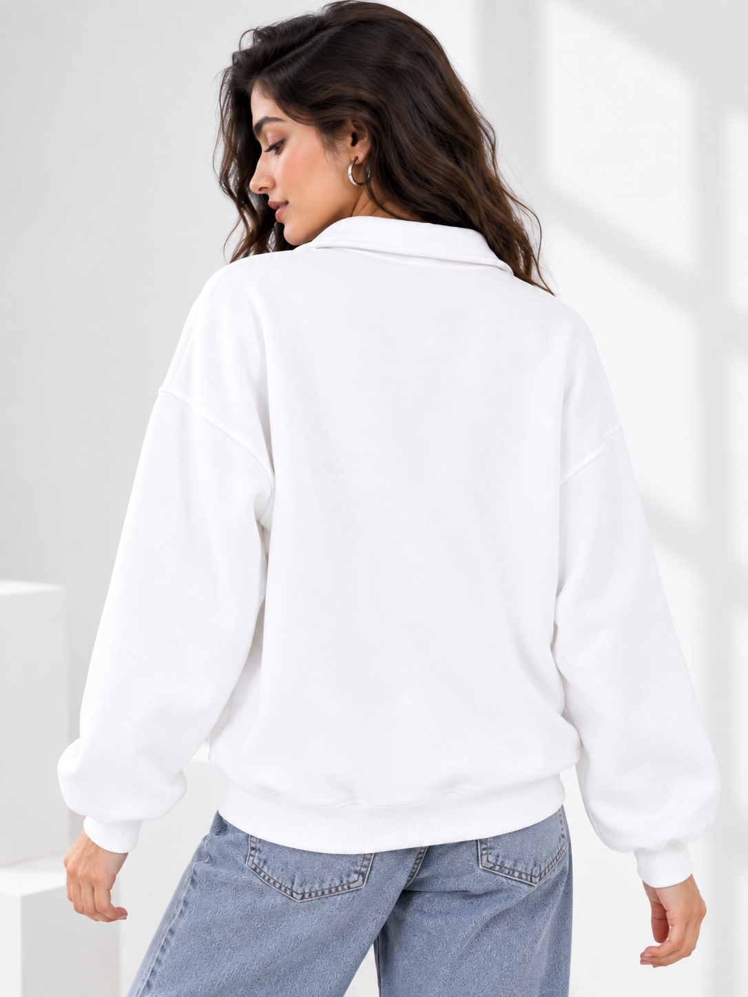 Women Collared Neck Zipper Printed Sweatshirt