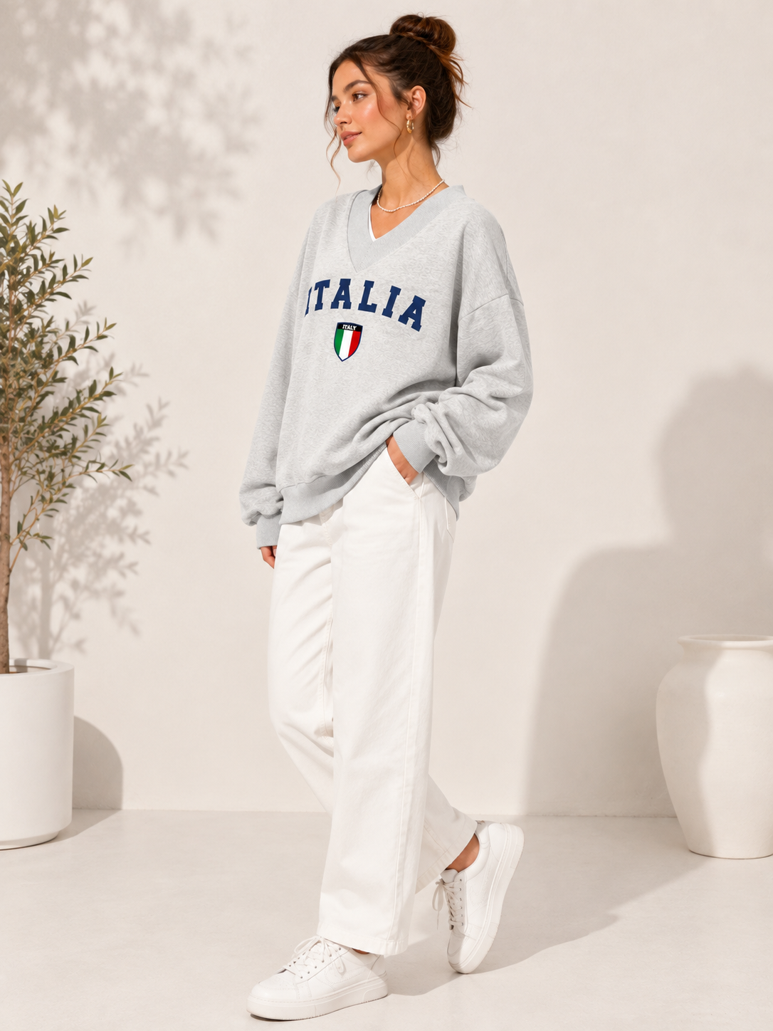 Women V-Neck Italia Printed Sweatshirt