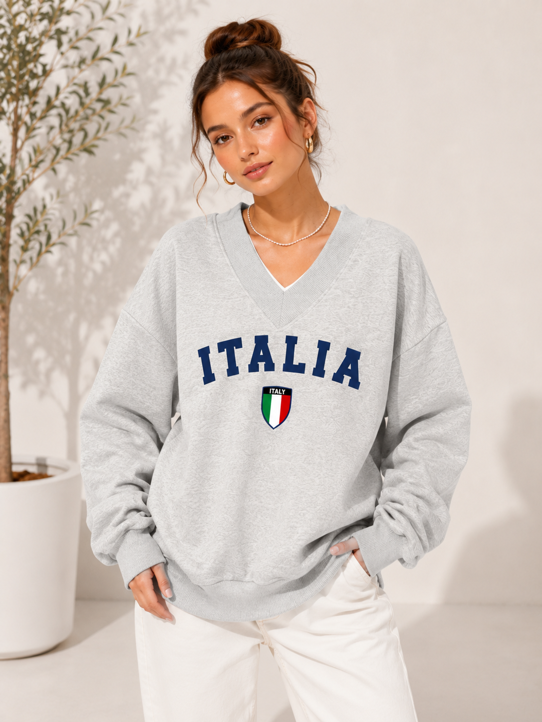 Women V-Neck Italia Printed Sweatshirt