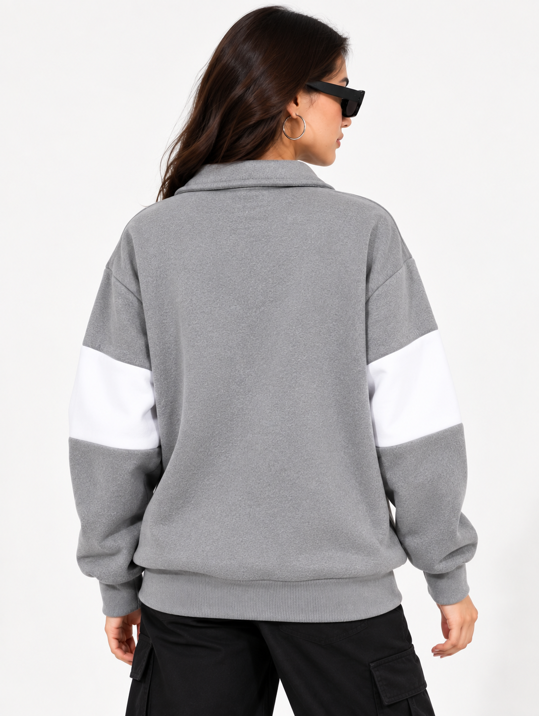 Women Collared Neck Zipper Printed Sweatshirt