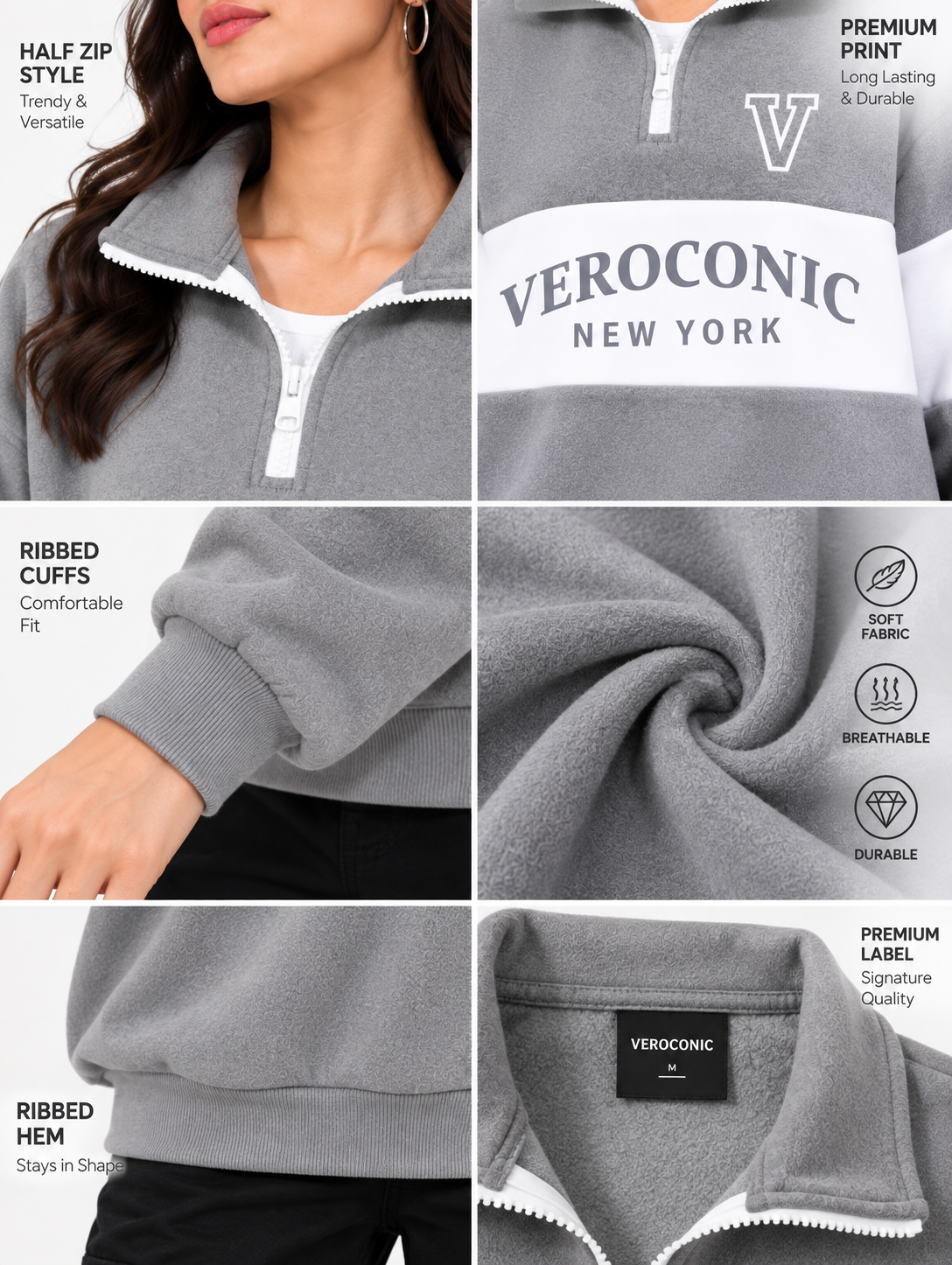 Women Collared Neck Zipper Printed Sweatshirt