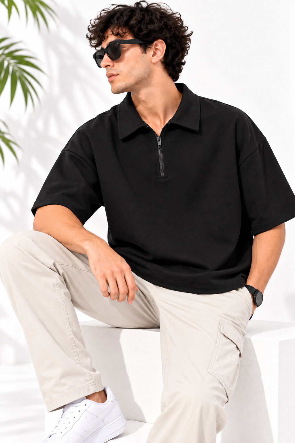 Men Collared Plain Cotton T-Shirt Polo