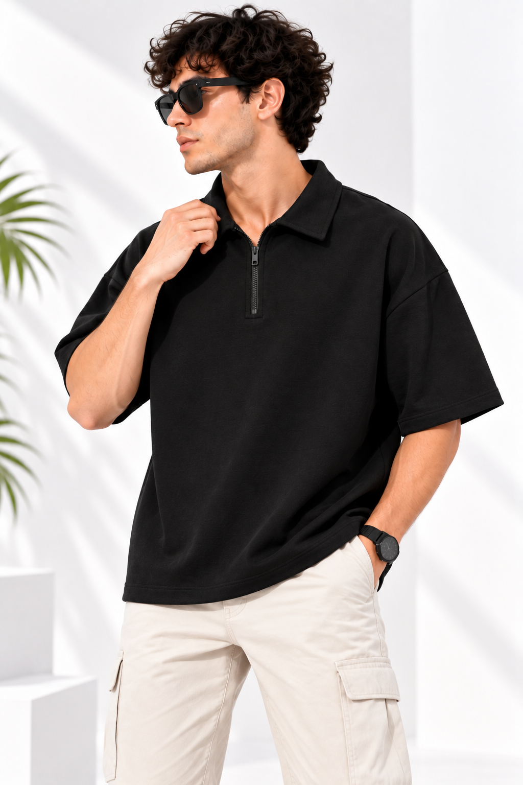Men Collared Plain Cotton T-Shirt Polo