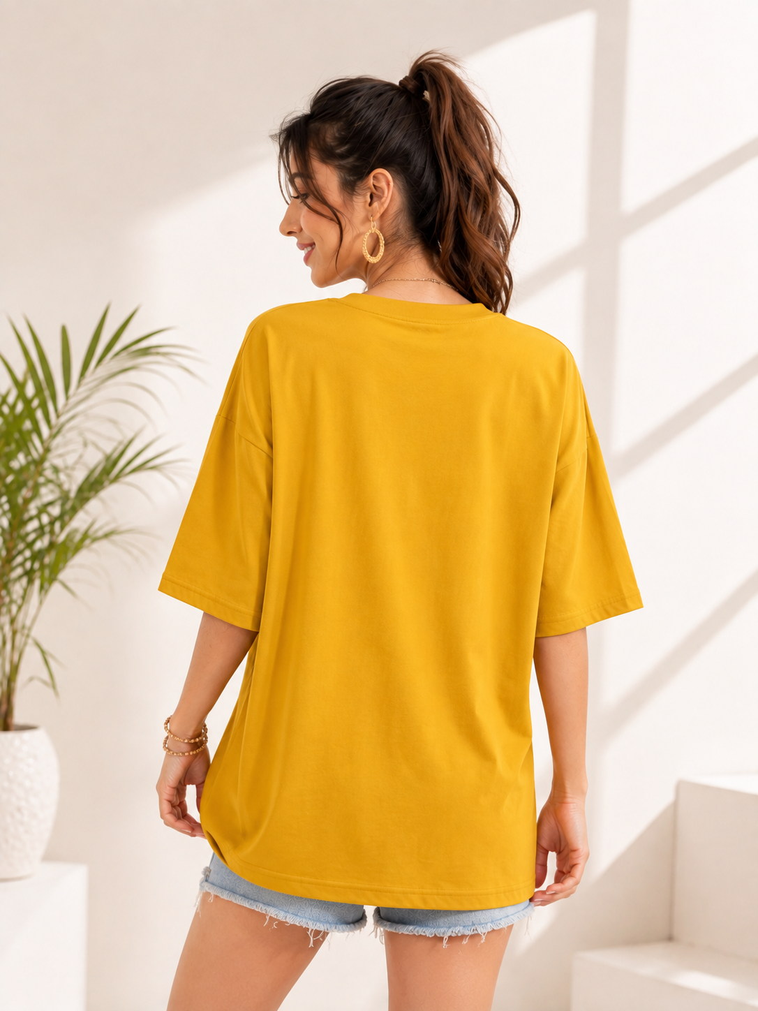 Women Mustard Printed Relaxed fit Cotton T-Shirt