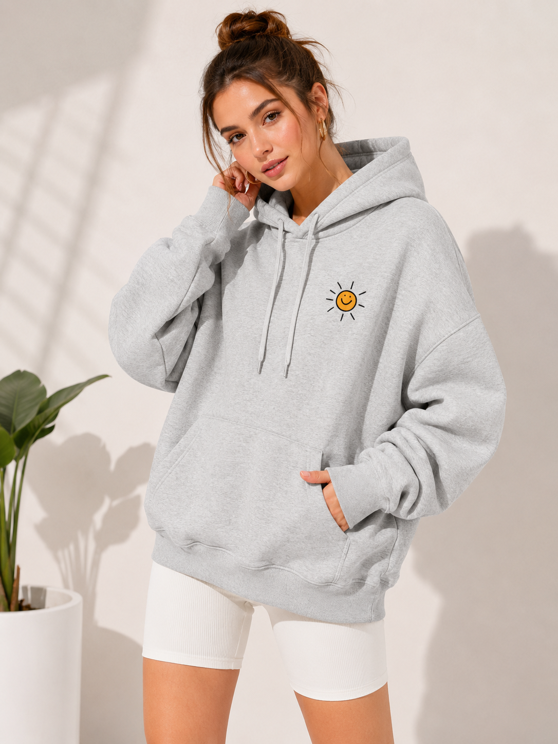 Women Sun Printed Hooded Sweatshirt