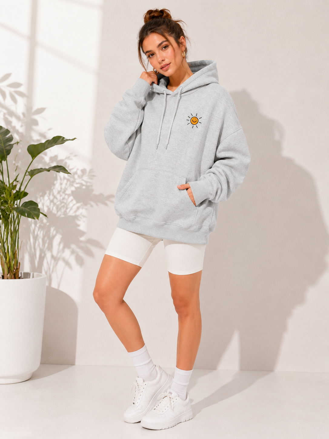 Women Sun Printed Hooded Sweatshirt