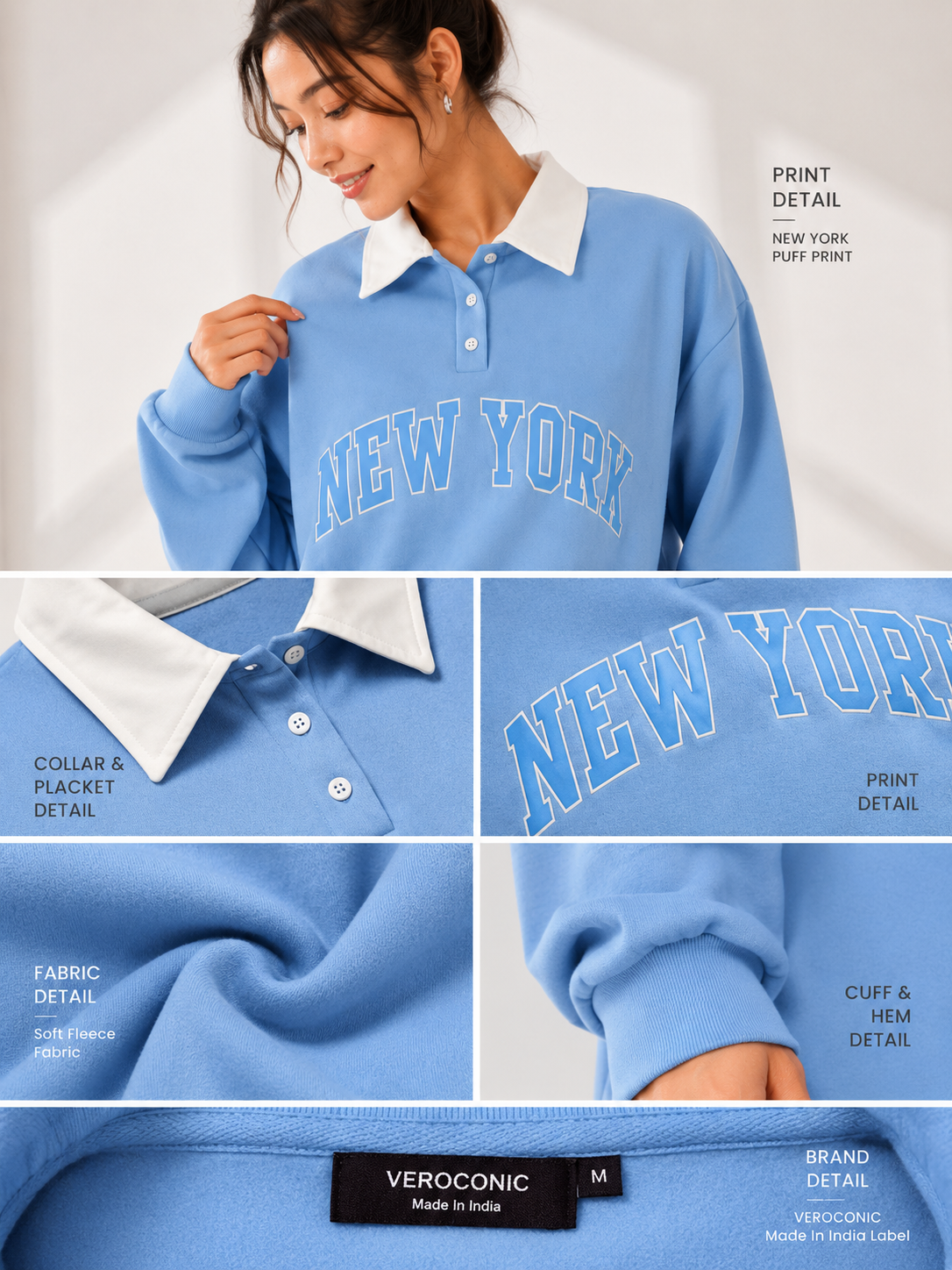 Women Collar Button Closure Printed Sweatshirt