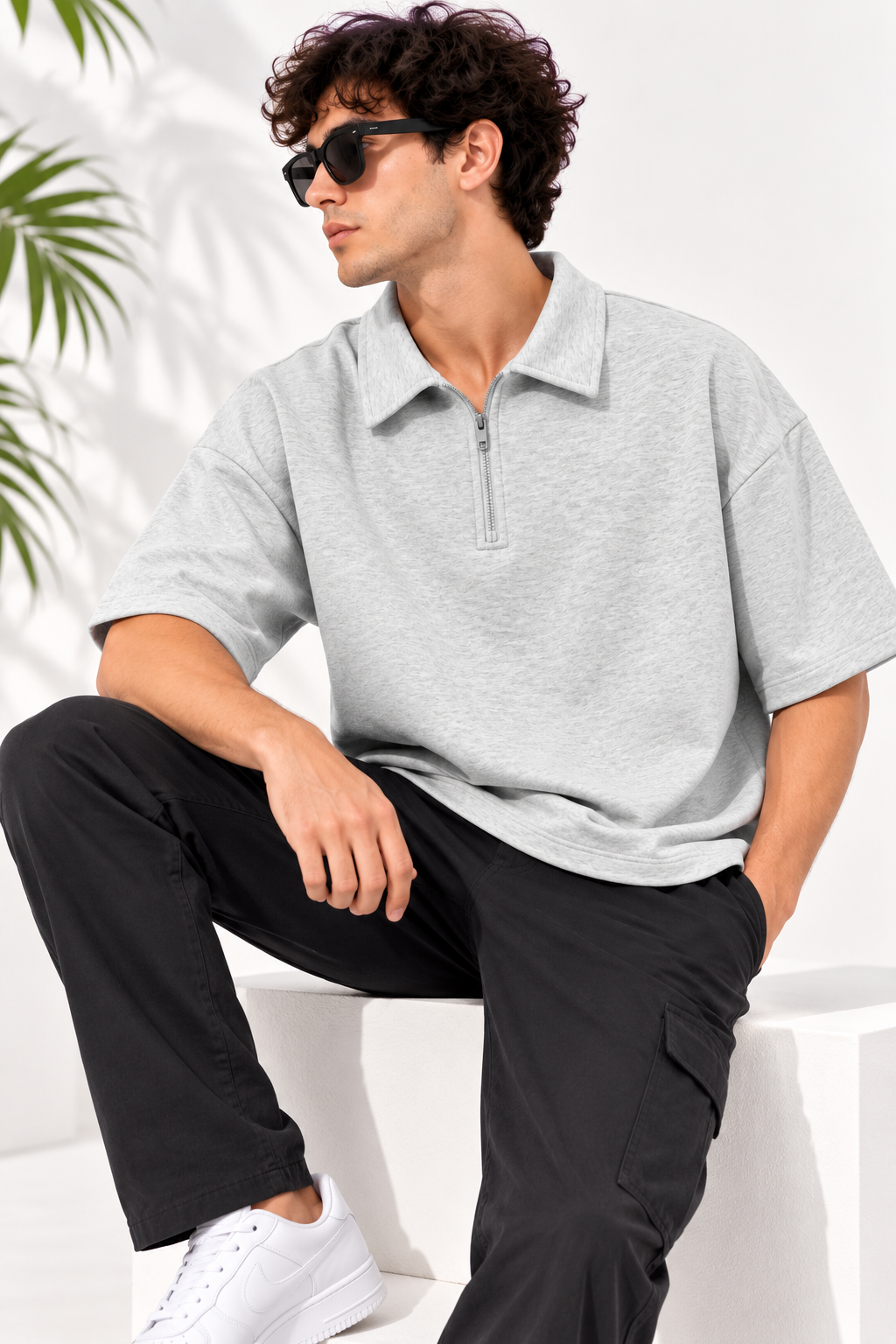 Men Collared Plain Cotton T-Shirt Polo
