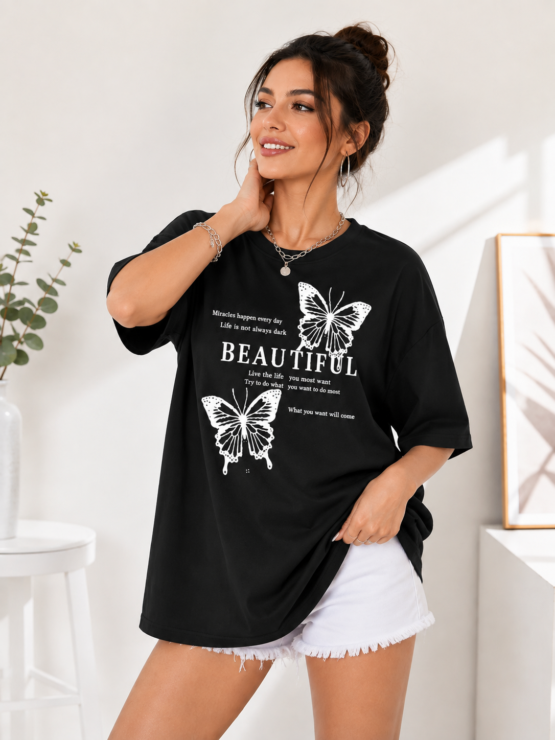 Women Black Printed Relaxed fit Cotton T-Shirt