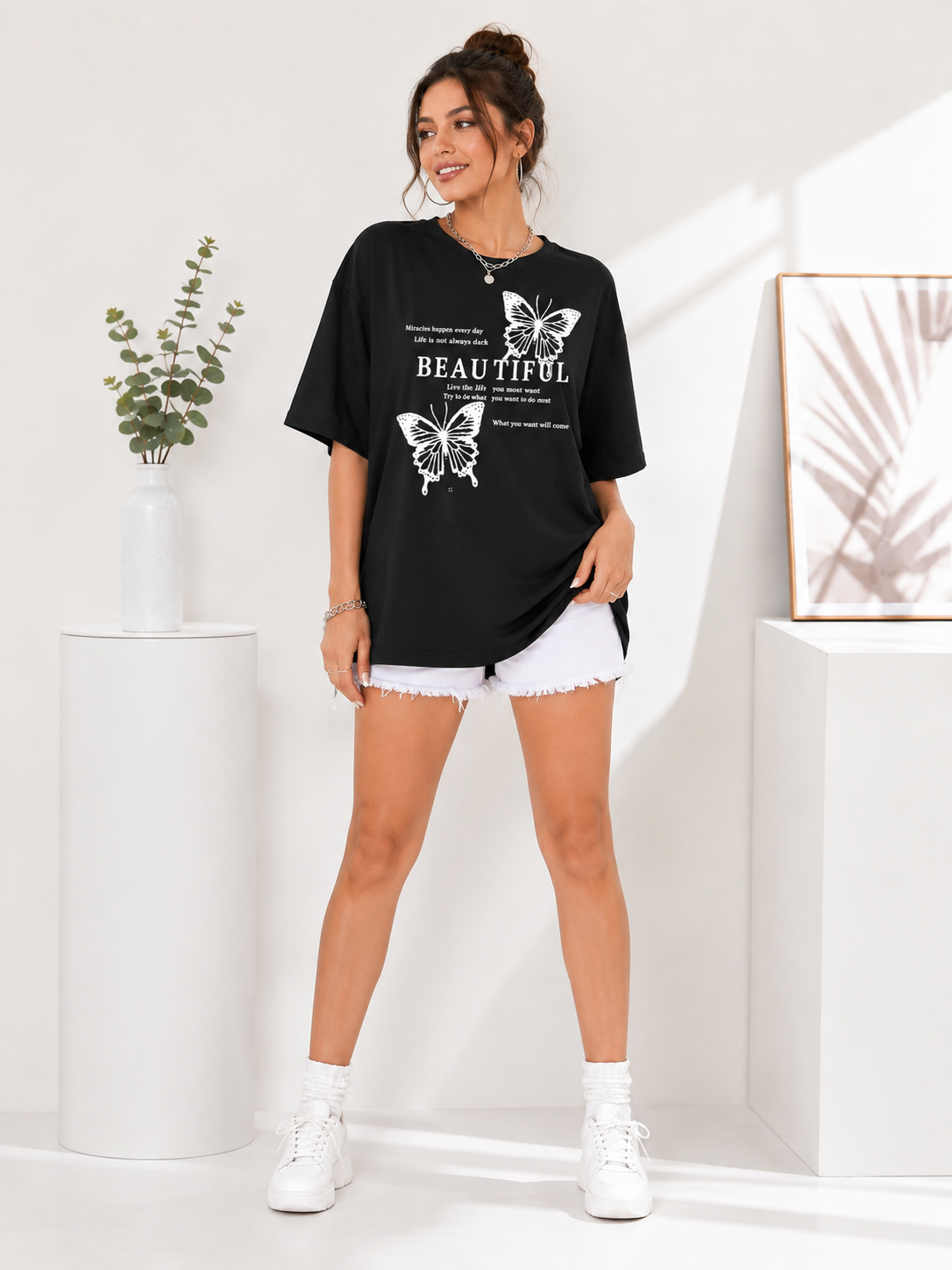 Women Black Printed Relaxed fit Cotton T-Shirt