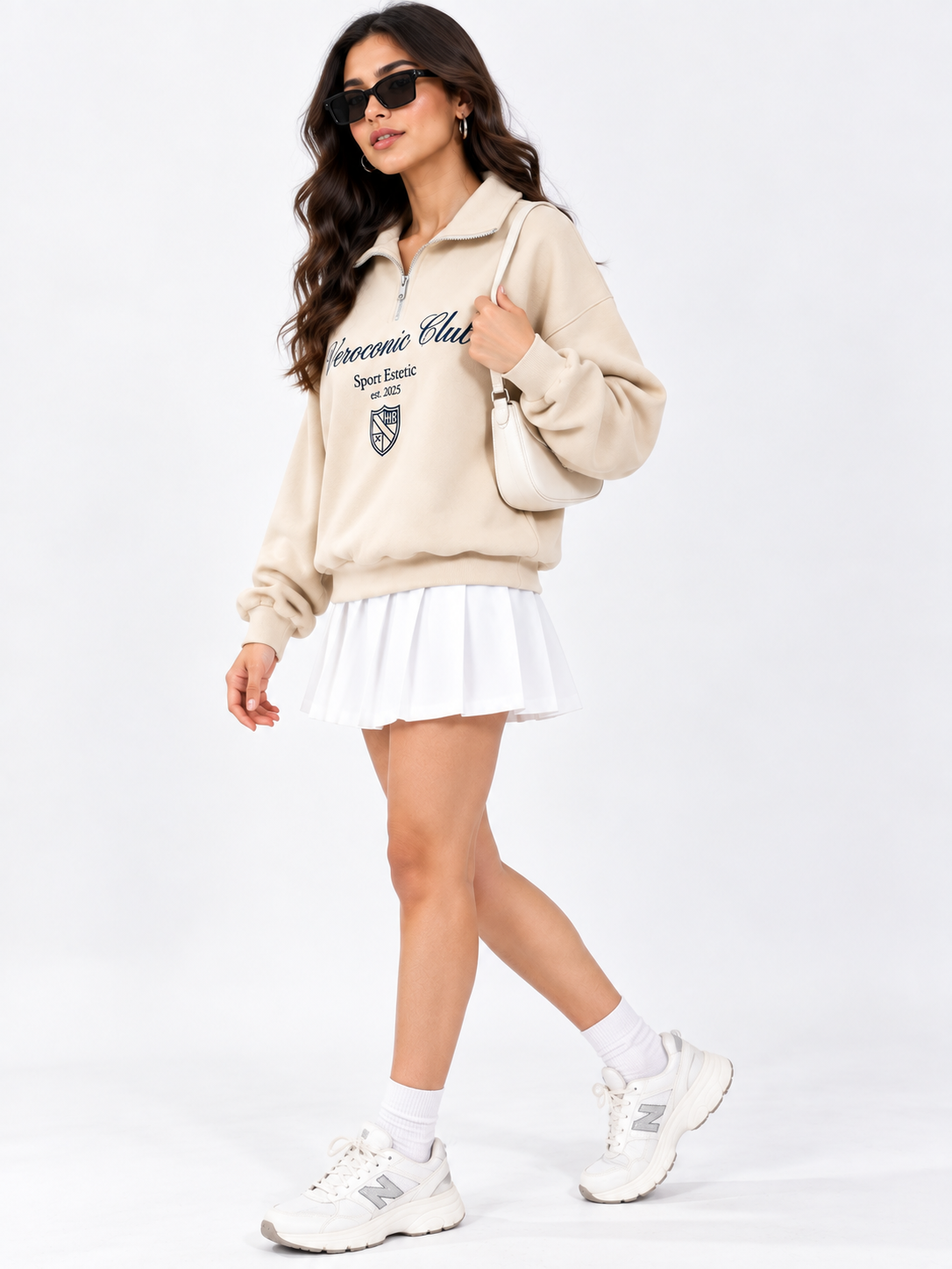 Women Collared Neck Zipper Printed Sweatshirt