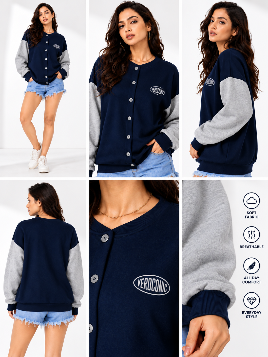 Women Button Closure Printed Sweatshirt